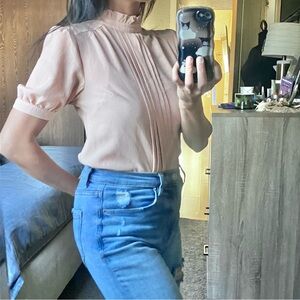 Monteau beige mock neck blouse